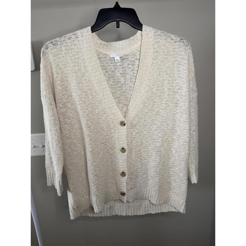 J. Jill cotton blend textured v-neck sweater cardigan with button closure